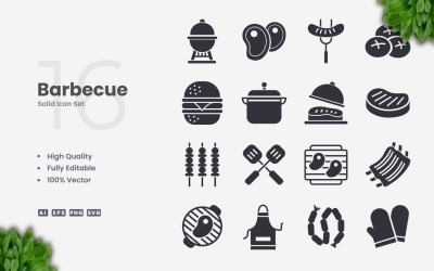 Conjunto de 16 iconos sólidos de barbacoa