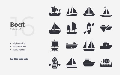 Colección de 16 iconos sólidos de barcos