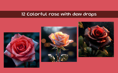 Colorful rose with dew drops