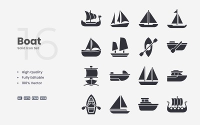 16 Båt Solid Icon Collection