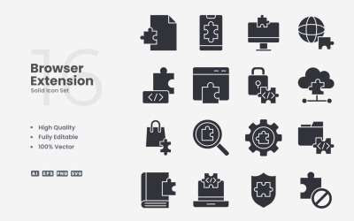 16 set di icone solide per estensione browser