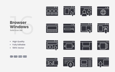 16 set di icone solide per finestre del browser