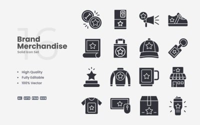16 solide Icon-Set für Markenartikel