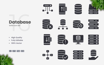 Conjunto de 16 ícones sólidos de banco de dados