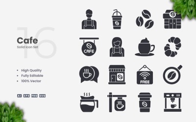 16 Cafe Solid Icon-Sammlung