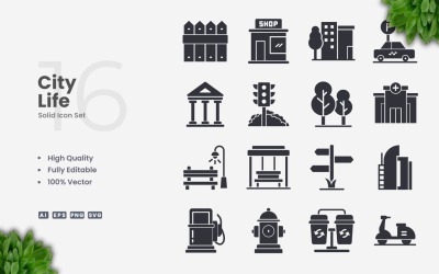 16 City Life Solid Icon Set