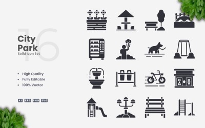 16 City Park Solid Icon Set