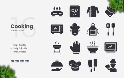 16 Cooking Solid Icon Set