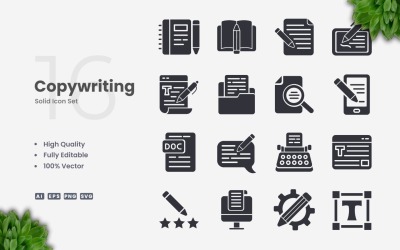 16 Copywriting Solid ikonuppsättning