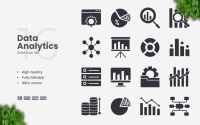 16 Dataanalys Solid Ikonuppsättning