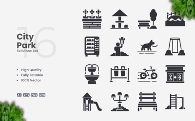 16 Şehir Parkı Solid Simge Seti