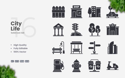 16 Stadtleben-Symbolsatz