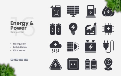 Conjunto de 16 ícones sólidos de energia e potência