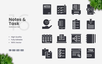 Ensemble d&amp;#39;icônes solides de 16 notes et tâches
