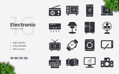 Ensemble de 16 icônes électroniques solides