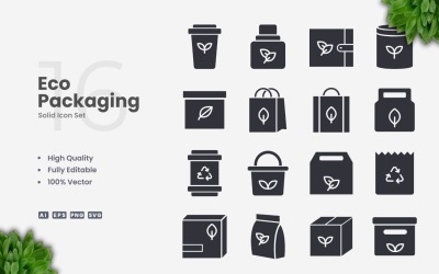 16 Eco Packaging Solid Ikonuppsättning