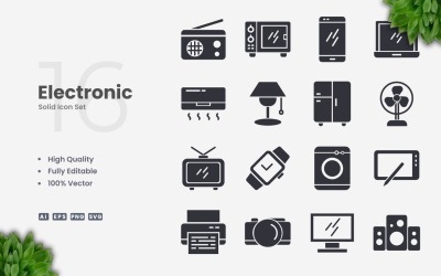 16 Electronic Solid Icon Set