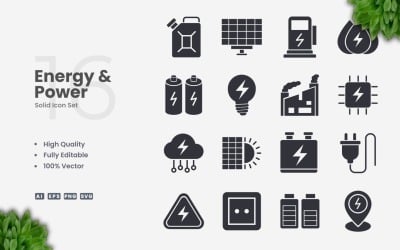 16 Energia és teljesítmény szilárd ikonkészlet