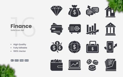 16 Financiële solide pictogrammenset