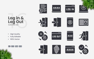 16 个登录和注销实体图标集