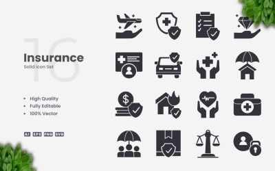 16 Insurance Solid Icon Set