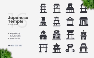 16 Japanese Temple Solid Icon Set