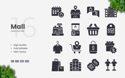 16 Mall Solid Icon-Sammlung