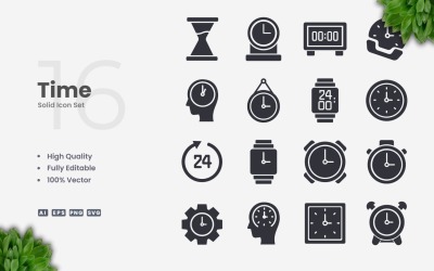 16 Time Solid Icon Collection