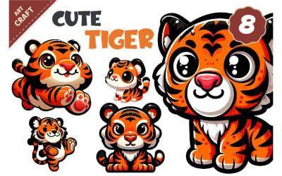 Cute cartoon tiger. T-Shirt, PNG.