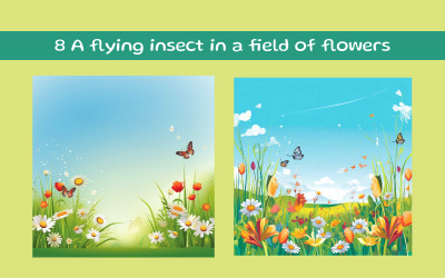 Een vliegend insect in een bloemenveld