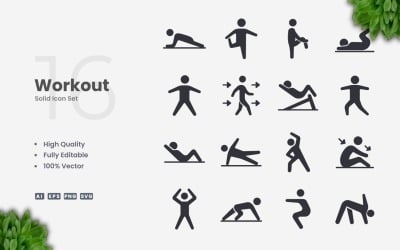 16 Workout Solid Icon Set