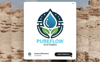 Plantilla de logotipo PureFlow: logotipo empresarial ecológico y de protección del agua profesional