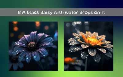 A black daisy with water drops