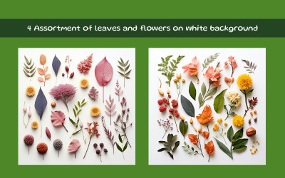 Assortiment de feuilles et de fleurs sur fond blanc