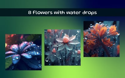 Flowers with water drops AI image
