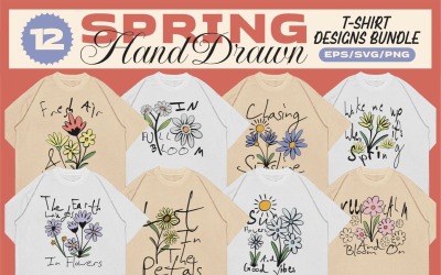 Lot de modèles de t-shirts dessinés à la main au printemps