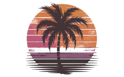 T-shirt design graphic vector illustration in vintage retro style featuring a palm tree