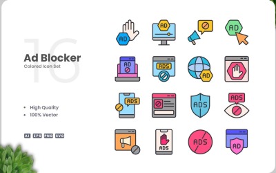 16 Ad Blocker Color Icon Set