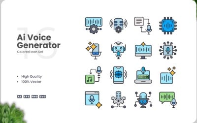16 Ai Voice Generator-kleurenpictogramset