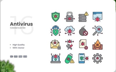 16 Antivirüs Renk Simgesi Seti