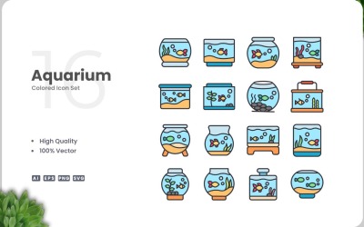 16 Aquarium-Farbsymbolsatz