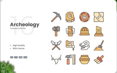 16 Archeology Color Icon Set