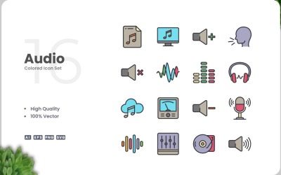 16 Audio-kleurpictogramcollectie