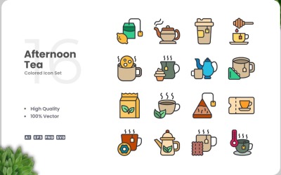 16 Farbsymbolsatz für den Nachmittagstee