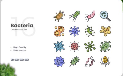 16 Sada barevných ikon bakterií