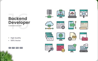 16 set di icone a colori per sviluppatori backend