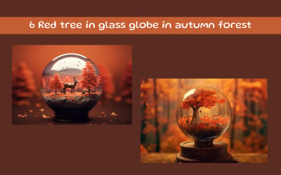 Red tree in glass globe in autumn forest