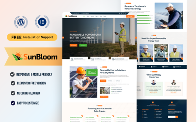 SunBloom – Template WordPress Elementor per energia solare e rinnovabile