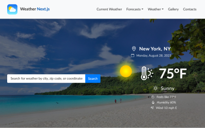 Weather Next.js - Předpověď počasí React a šablona Next.js
