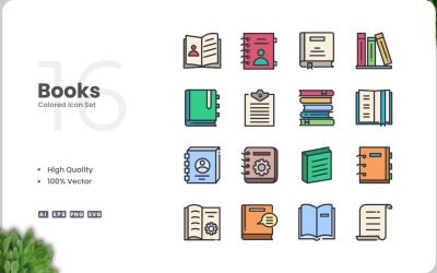 Collection de 16 icônes de couleurs de livres